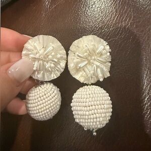 White Beaded Earrings